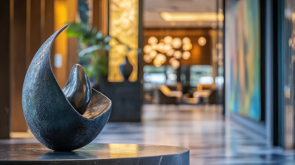 Modern Hotel Lobby with Art Installation